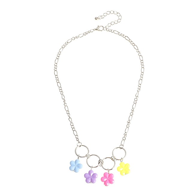 LRC Kalung Wanita Fashion Color Mixing Flower Resin Metal Ring Alloy Necklace k25087(random color)