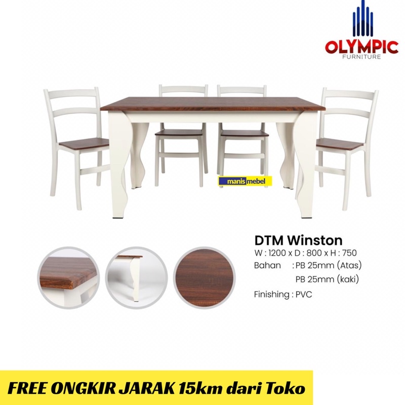 MEJA MAKAN KAYU OLYMPIC 4 KURSI / MEJA MAKAN MINIMALIS/DTM WINSTON/MEJA MAKAN MURAH/MEJA MAKAN 4 KUR