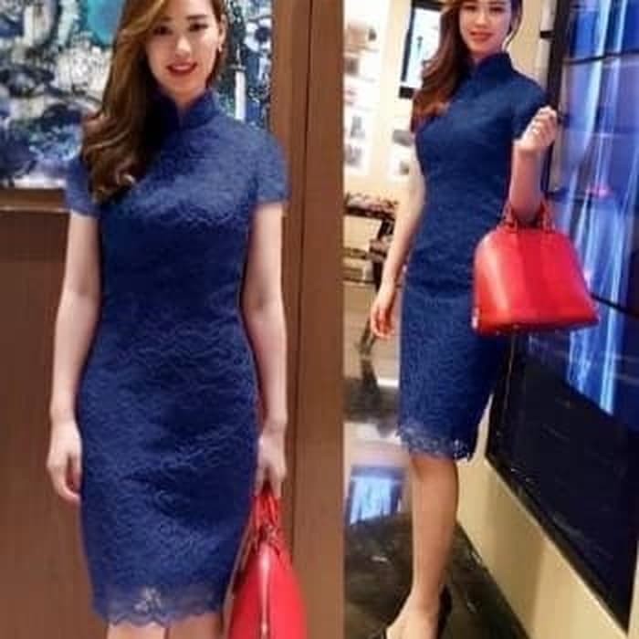 MINI DRESS BRUKAT  BRIDESMAID EUNBY BRUKAT BIRU BLUE NATAL