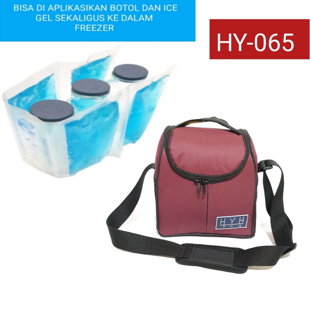 HY-065 COOLER BAG HYH + 3 BOTOL ASI + 1 HANGER ICE GEL LINE ISI 4  / TAS PERLENGKAPAN ASI ASIP TAS BAYI/ Cooler Bag Baby