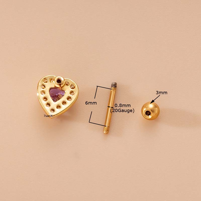 1pc Anting Tindik Tulang Rawan Telinga Desain Kupukupuhati Hias Zircon Ungu 20 Gage