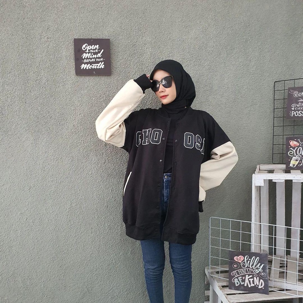 Jaket Baseball Choose Oversize Sweater Wanita Korean Style