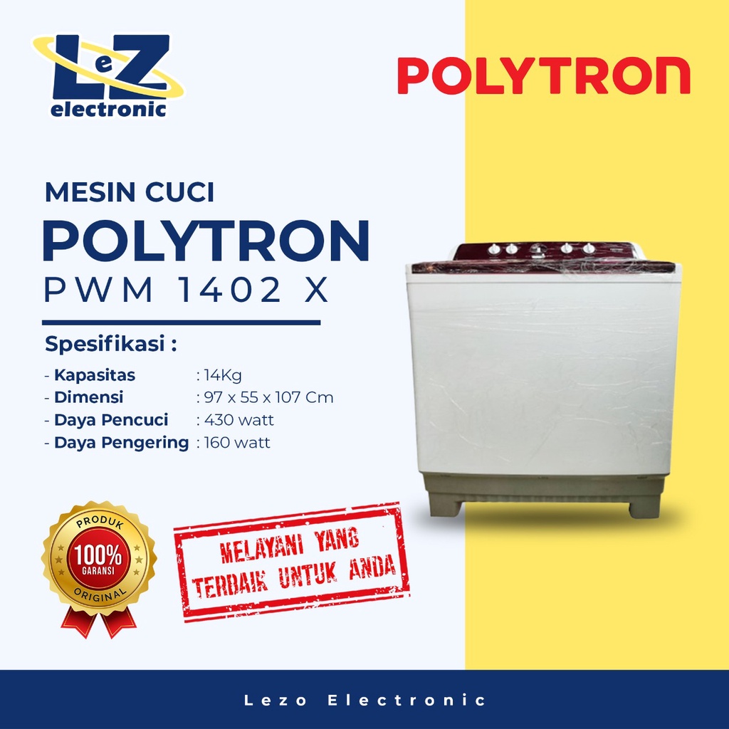 Mesin Cuci POLYTRON PWM - 1402X 2 Tabung 14 Kg