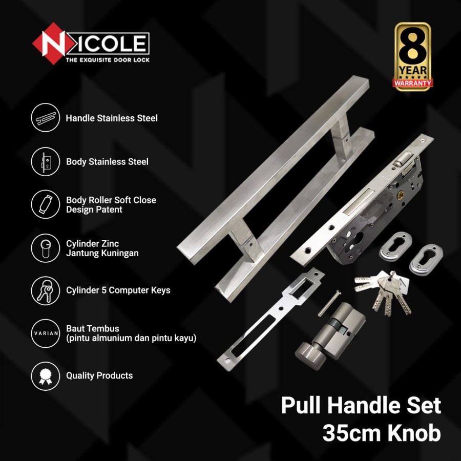 Pull Handle Tarikan Pintu Gagang Pintu Dua Baut Tembus Set -Silver