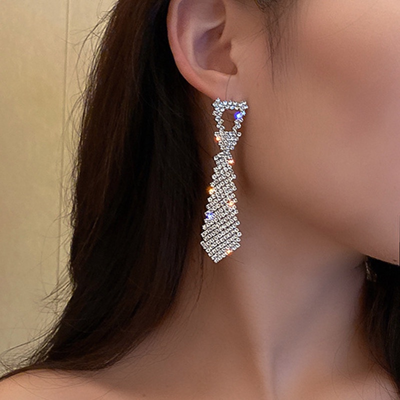 Anting Kristal Berlian Imitasi Bentuk Geometris Untuk Wanita