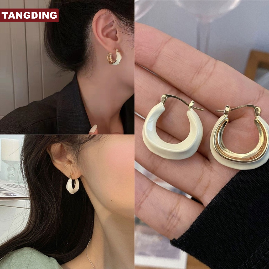 【COD Tangding】Anting Stud Bentuk Bulat Geometris Tidak Teratur Bahan Logam Gaya Retro Untuk Wanita