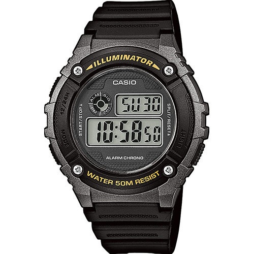 Casio Original W216H-1A / W-216H-1B / W-216H-1C 2A 2B 3B Jam Tangan Pria Digital Karet Hitam