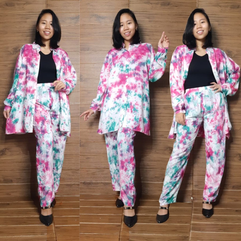 SB Collection Besty Stelan Atasan Kemeja dan Celana Panjang Tie Dye Wanita