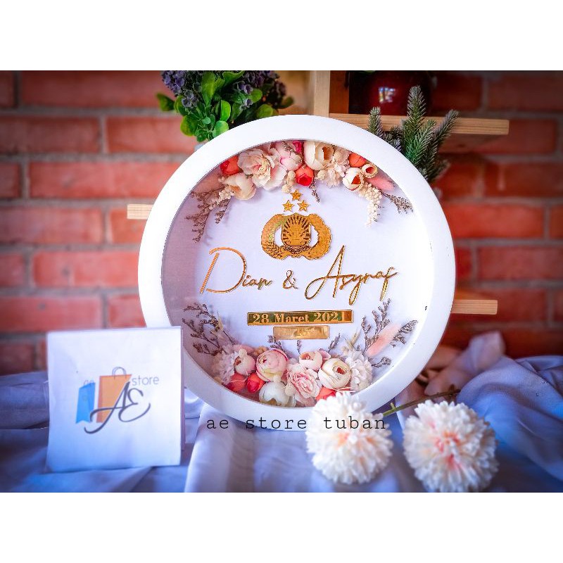 Mahar rustic/frame bulat/frame kekinian/mahar modern/tutup acrylic