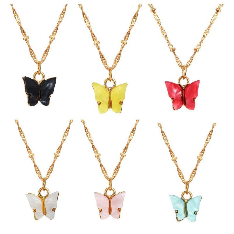 FerenHong Xia kalung Sweet Acrylic Butterfly Pendant Necklace Creative Simple Sweet Girl Necklace Accessories l kalung kupu