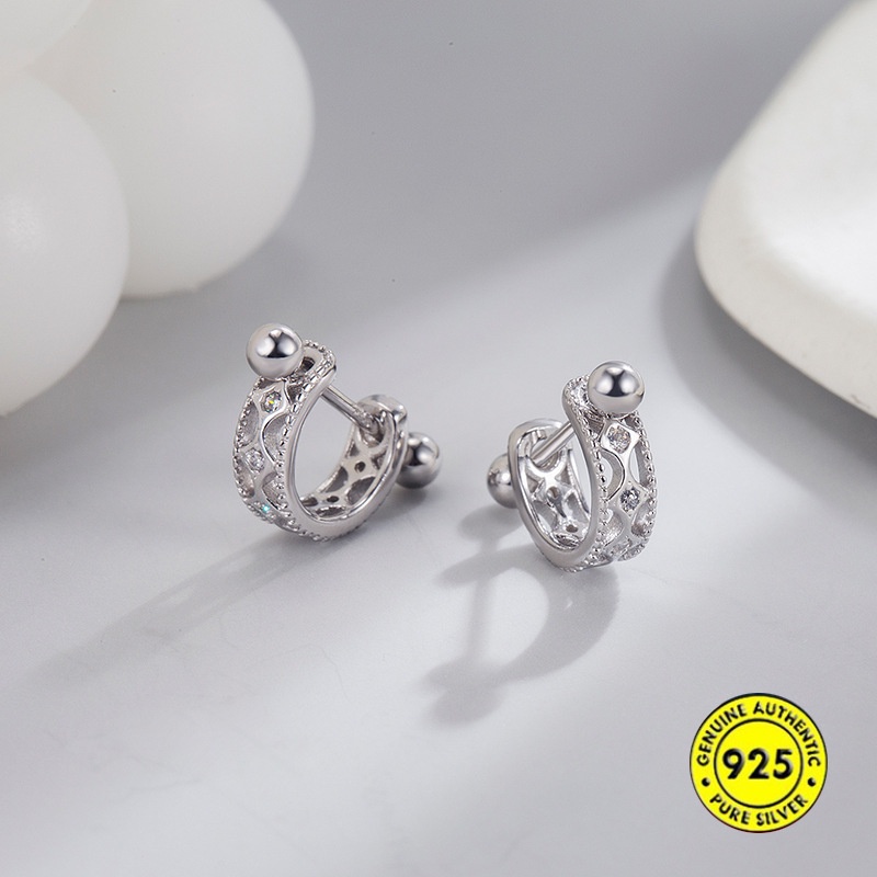 Anting Tusuk Sterling Silver 925 Model Ulir Untuk Unisex / Pria / Wanita