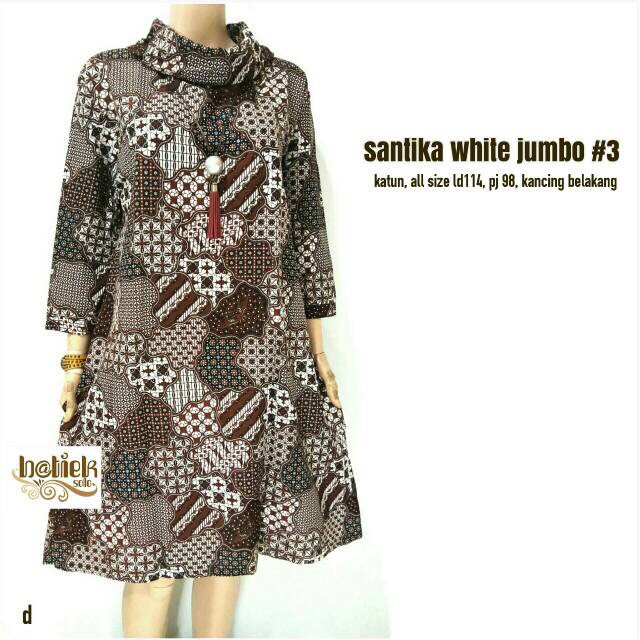 Tunik Santika White Jumbo #3 Batik Big Size Muslim Midi Kantor