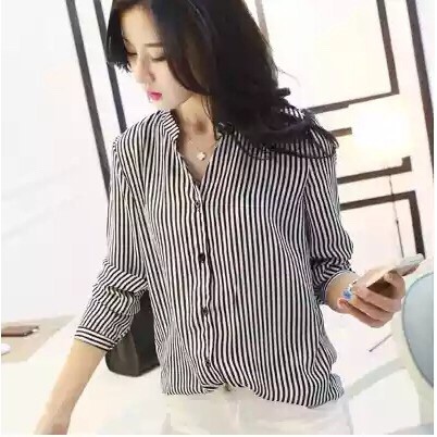 FDM-FN- Kem Ainy kemeja wanita salur bahan katun fit L 1F-4