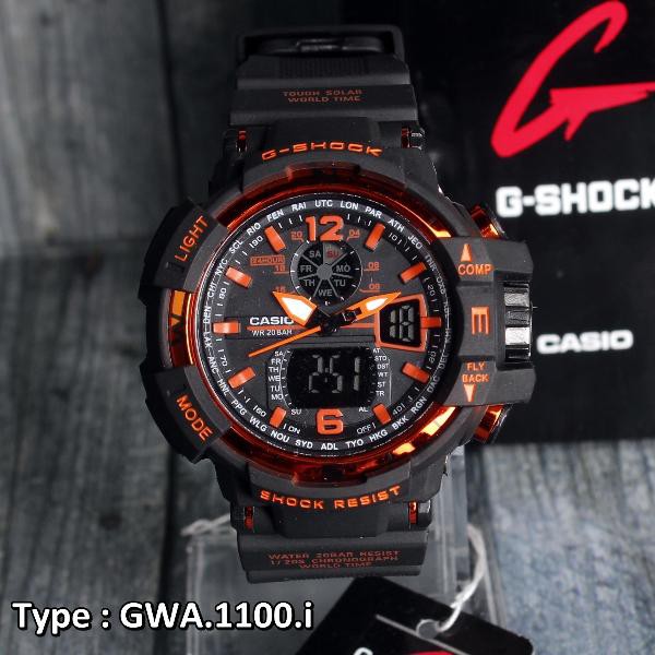 Jam Tangan Pria & anak anak Casio G SHOCK GWA1100 Black Hitam Orange Digital
