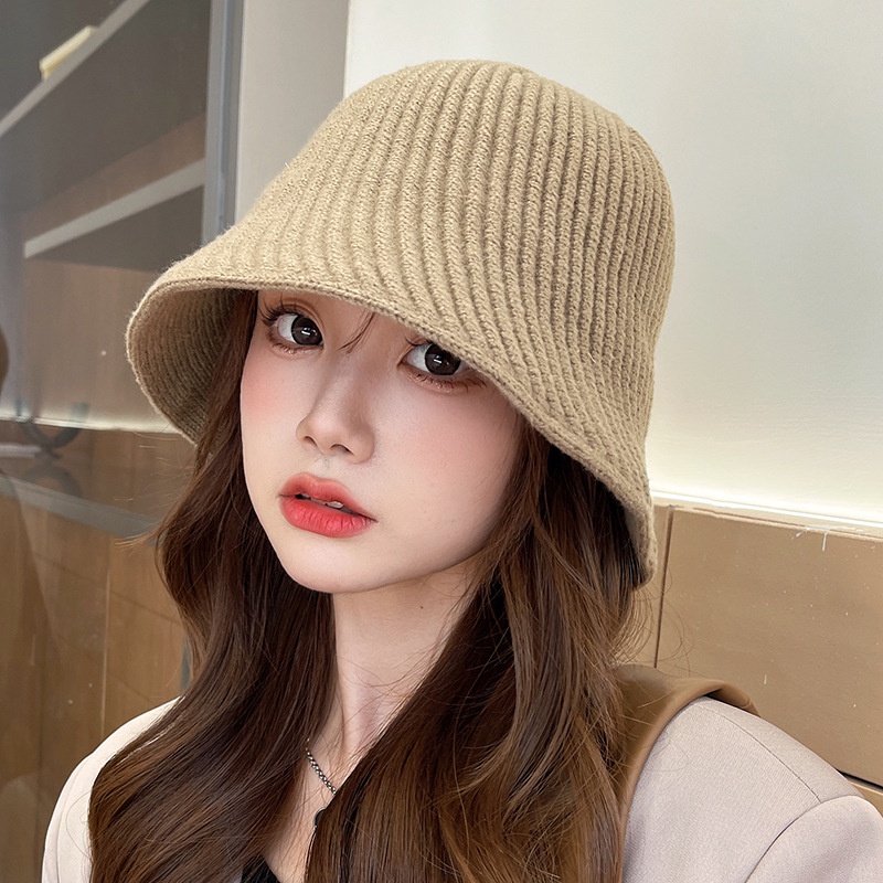 Topi bucket Bahan Katun Rajut Gaya Korea Untuk Musim Gugur