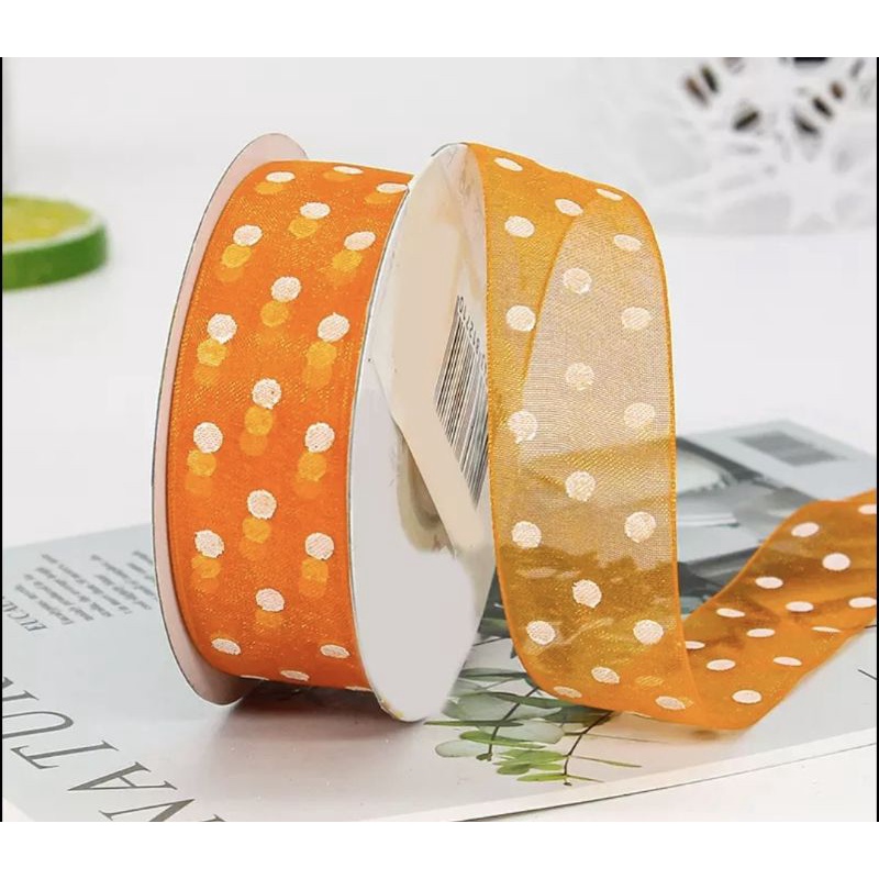 ( 3 meter ) PITA KADO ORGANDI ONDE 12MM 25MM - ORGANZA SILK ORGANDY POLKADOT RIBBON 0.5 IN (1.25CM) / 1 INCH ( 2,5CM )