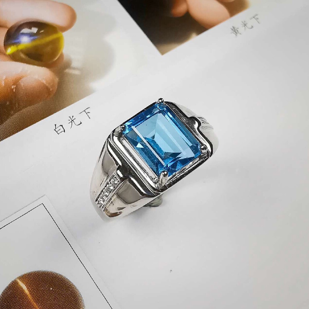 Cincin Sapphire Bahan stainless steel Warna silver Untuk Pria