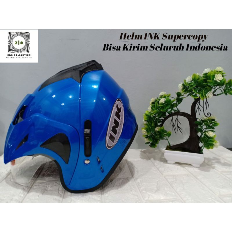Helm INK SUPERCOPY Centro dan Double Visor Kaca Hitam Busa Tebal-Jp8 Biru Tua Metalli