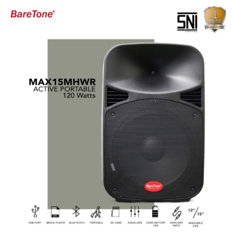 SPEAKER PORTABLE AKTIF WIRELESS MEETING BARETONE 15 INCH MAX 15MHWR BLUETOOTH ORIGINAL