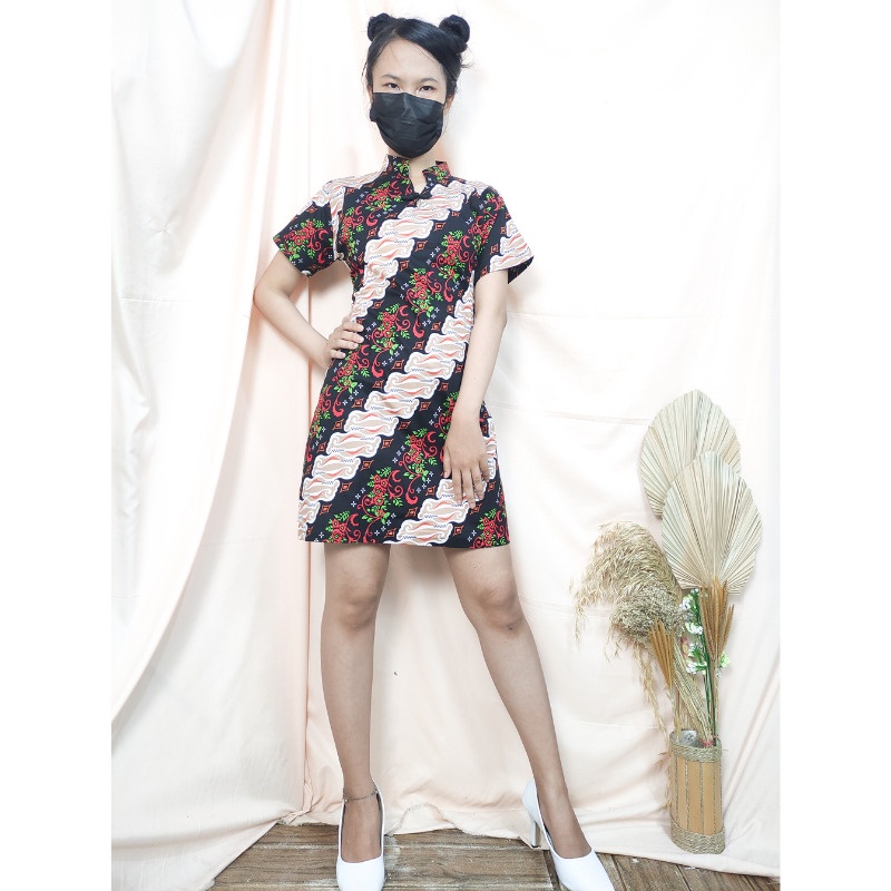 SB Collection Midi Dress Arkisya Shortdress Casual Modern Batik Cheongsham Wanita