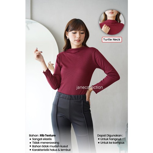 JANE COLLECTION || Atasan Wanita Lengan Panjang Kaos Hijabers Rajut Agnes Knit Turtleneck Longsleeve