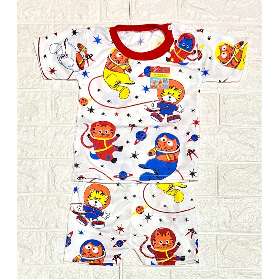 stelan baju anak lucu murah motif astronot animal setelan pendek3-18bulan (PD 033)