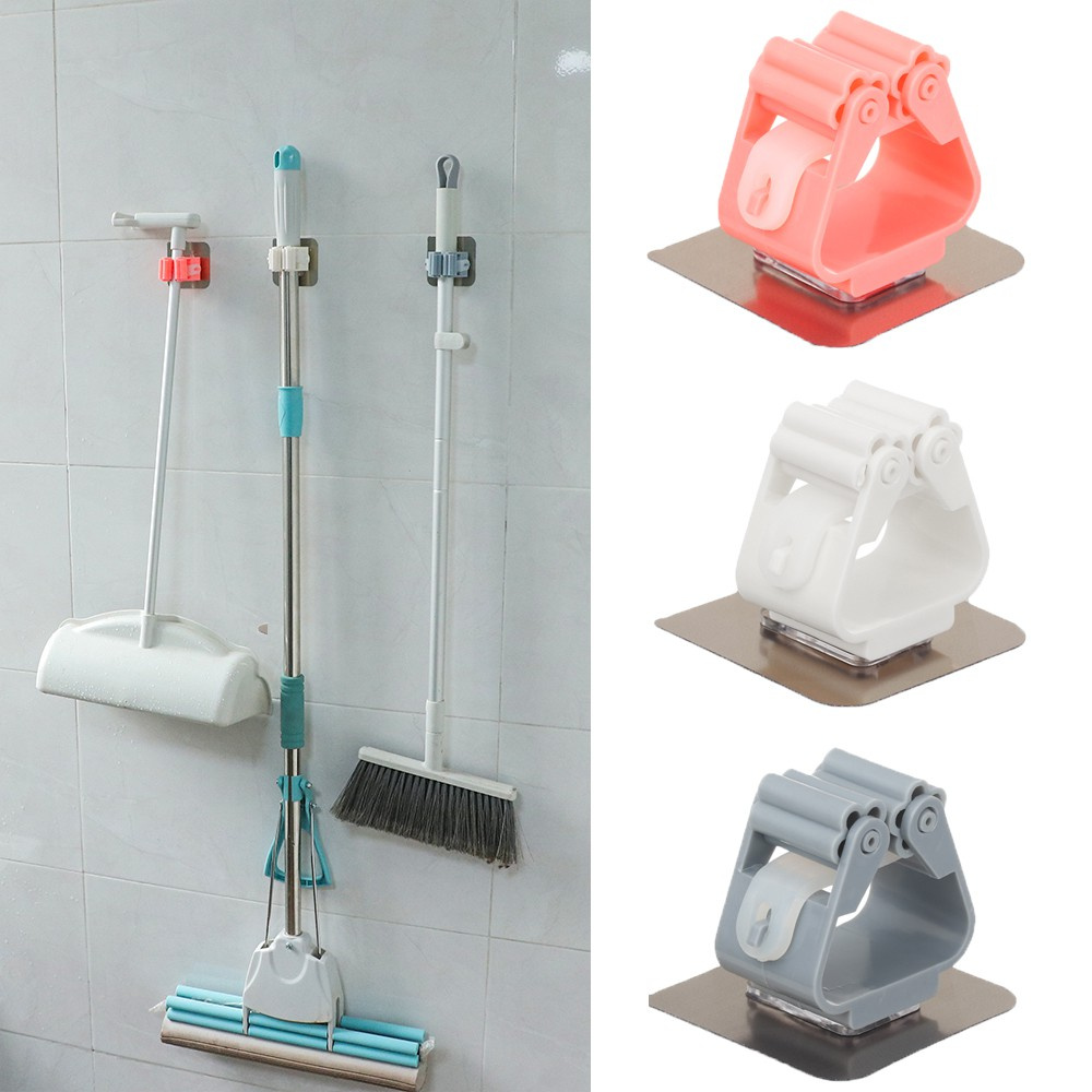 WONDERFUL Multi-Purpose Mop Holder Kitchen Spring Clip Rack Wall Mounted Hooks Organizer Bathroom Home Self Adhesive Broom Hanger/Multicolor