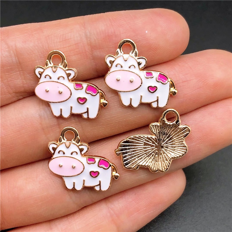 4pcs Liontin Enamel Bentuk Sapi Bahan Alloy Untuk Membuat Perhiasan