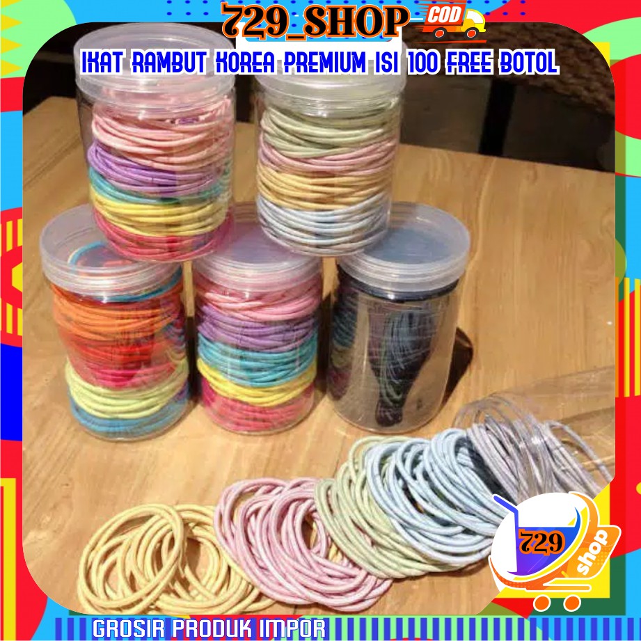 [ isi 100 dan 20 ] Ikat Rambut Karet Premium Korean Style Import [ Isi 20 Tanpa Botol ]