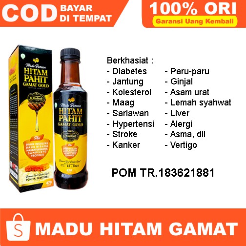 Madu Hitam Pahit Gamat Gold Plus Insulin mengobati diabetes maag darah tinggi stroke Isi 470 gr