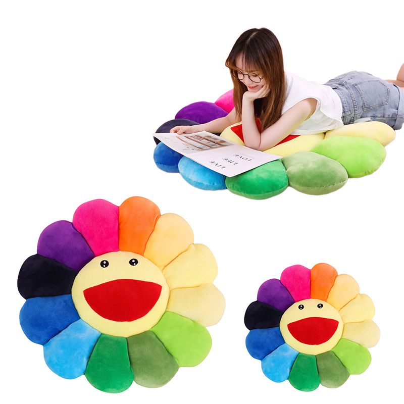 Cute Rainbow Flower Pillow Kawaii Plushie Smile Face Stuffed Plush Toy Girl Gift