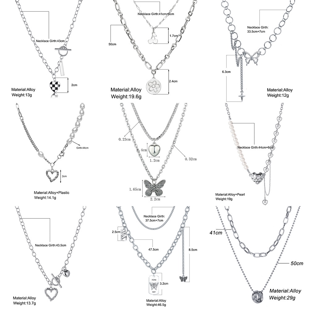 AY(CN) Kalung Rantai Choker Liontin Hati Kupu-Kupu Cherry Aksen Mutiara Warna Silver Untuk Aksesoris Perhiasan