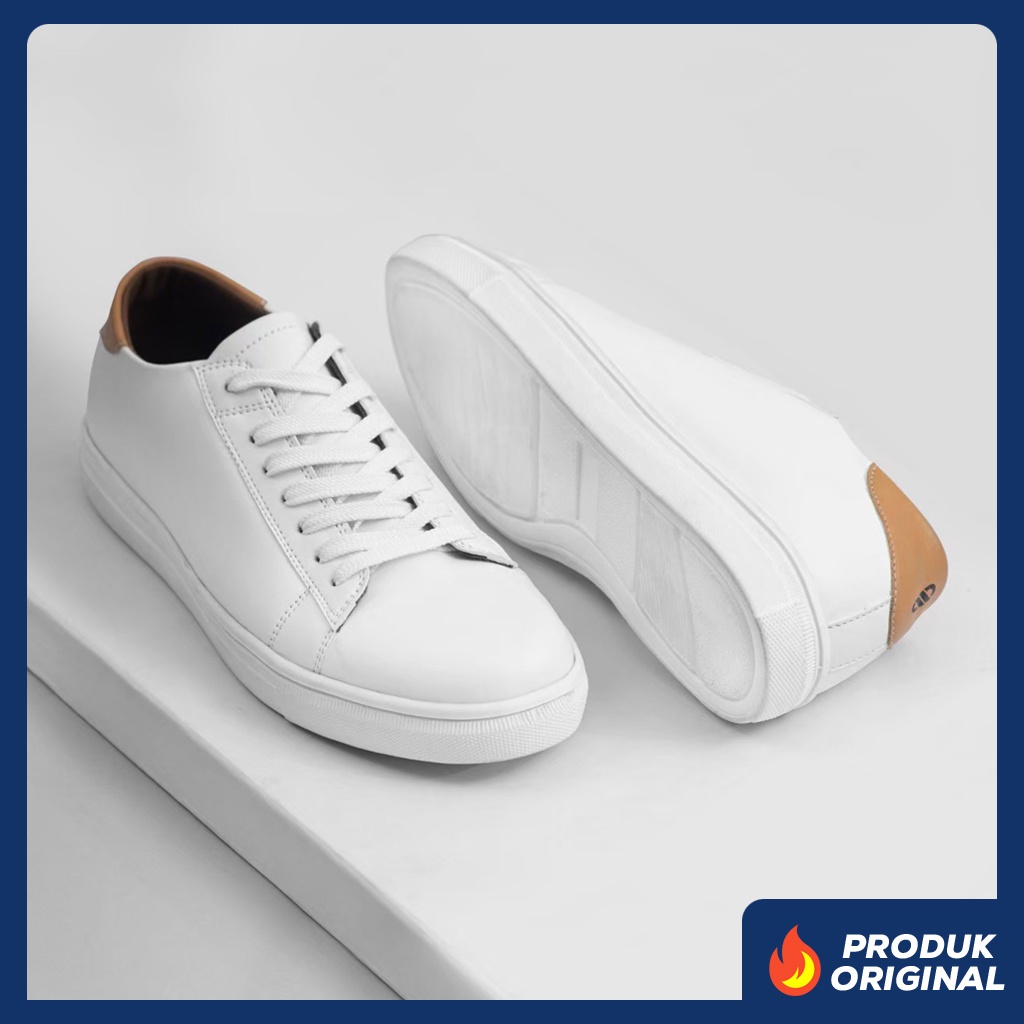 ALTER WHITE ORIGINAL x FOOTSTEP Sepatu Sneakers Putih Pria Kets Tali Casual Jalan Santai Hangout Main Kondangan Kuliah Sporty Distro Fashion Simple Sport Shoes Semi Kulit Premium Skate Footwear Big Size Jumbo Ukuran Besar 44 Keren Terbaru Kekinian Branded