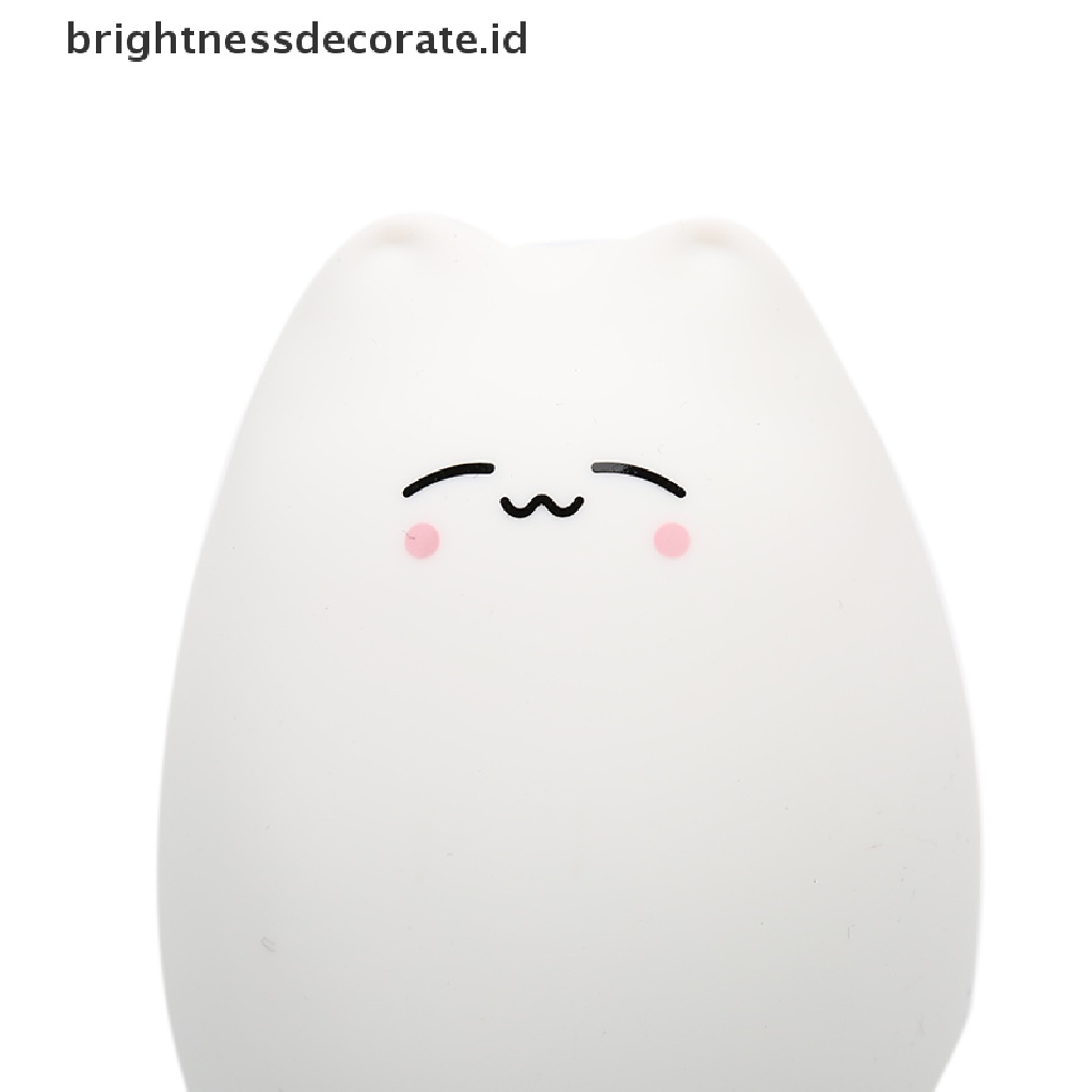 Lampu Malam LED 7 Warna Bentuk Kucing Bahan Silikon Dengan Sensor Sentuh Untuk Anak