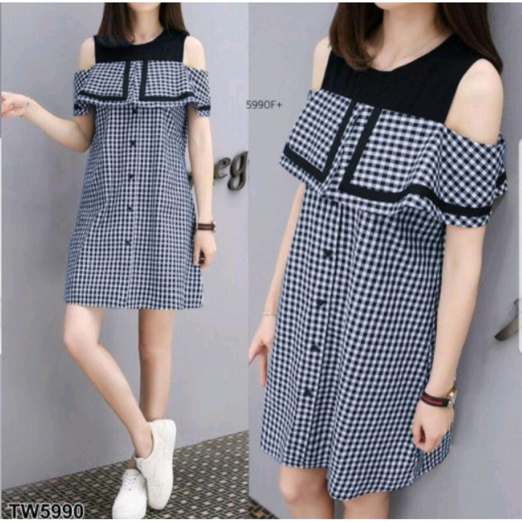 *[HNFK] Dress Isyana / Dress Korea Casual / Dress Kotak Kotak / Dres Wanita / Dress Wanita Casual Dres / Pakaian Wanita