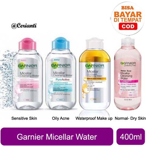 Garnier Micellar Water Blue Pink Oil Rose Skin Care - 400 ml (Pembersih Wajah Make Up)