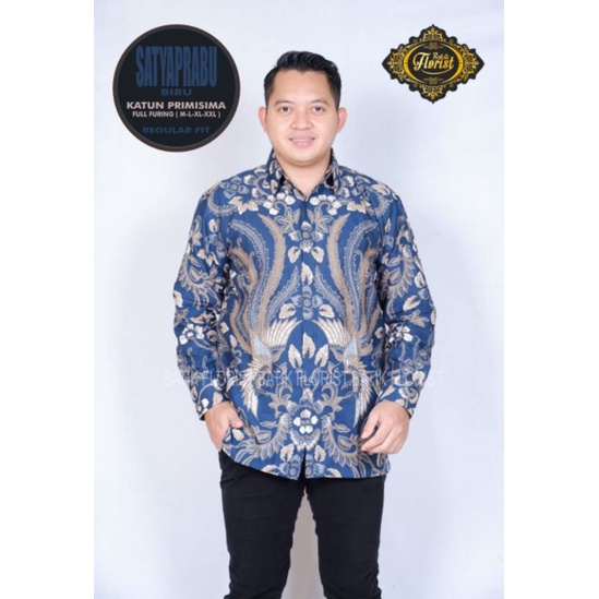 KEMEJA BATIK SOLO SATYAPRABU BIRU BATIK PRIA SIZE M L XL XXL