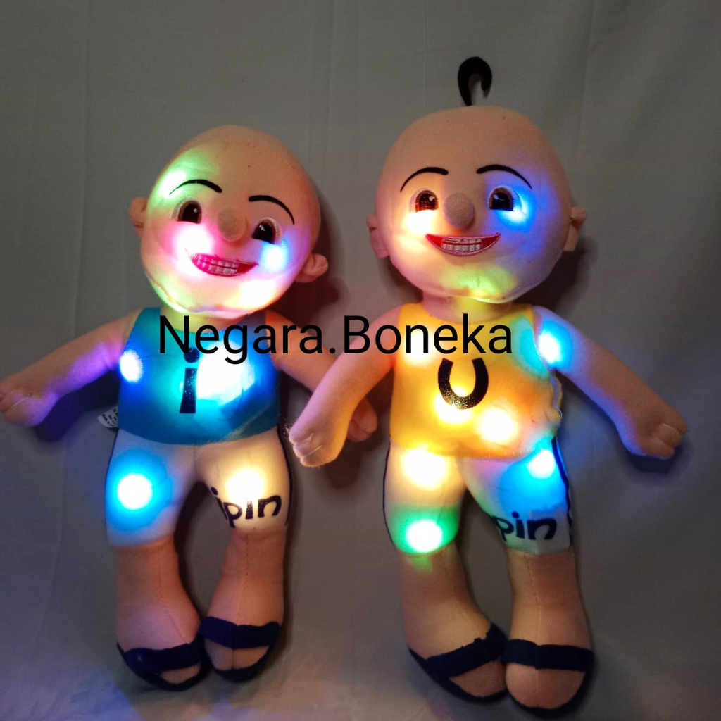 Mainan Anak Boneka Upin Ipin Sepasang Imut Lucu Lembut Murah LED Bisa Menyala