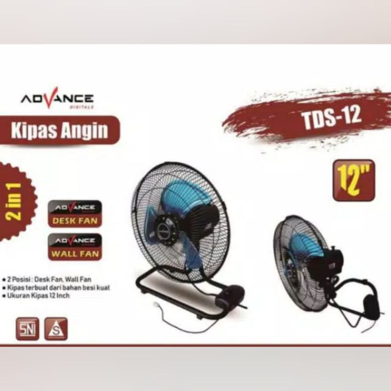 Kipas Angin Advance 2in1 TDS12 tds 12 wallfan deskfan 2 in 1 (bisa meja dan dinding)