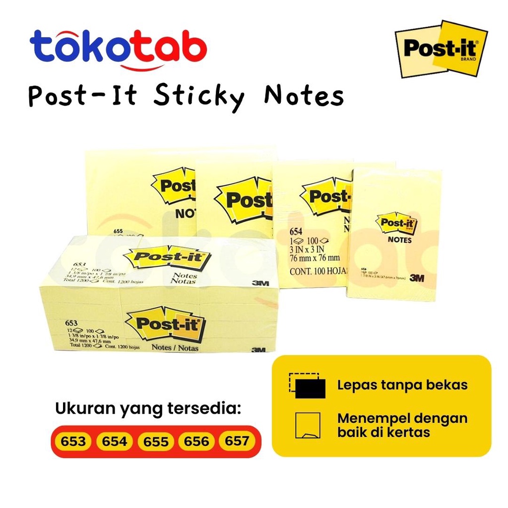 

Tokotab - 3M POST-IT Memo Sticky Notes 653/ 654/ 655/ 656/ 657