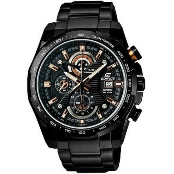 Casio Edifice Original Japan EFR 523D  - 1A2VUDF Chain Stainless FullBlack Dial RoseGold