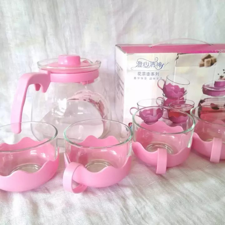 Teapot Set Warna Teapot Kaca Tempat Cangkir Teh Kopi