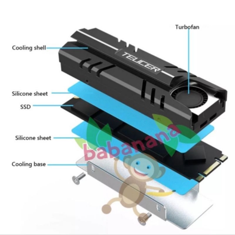 Teucer heatsink 2280 with fan ssd m.2 cooler cooling nvme m2 disk