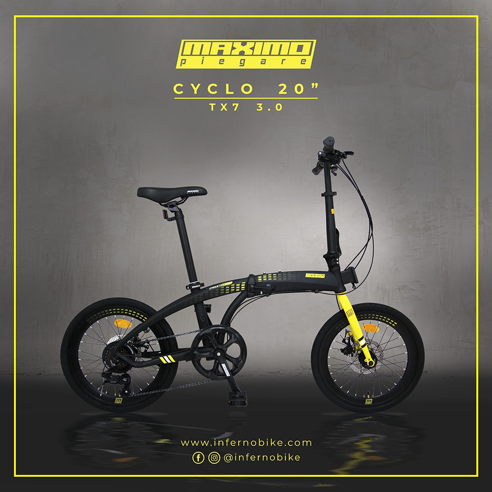 Sepeda Lipat MAXIMO Piegare 20 Inch Cyclo TX7 3.0 Black-Yellow