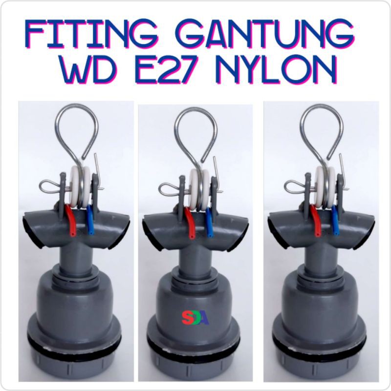 Fitting Gantung Nylon WD E27 Abu-Abu