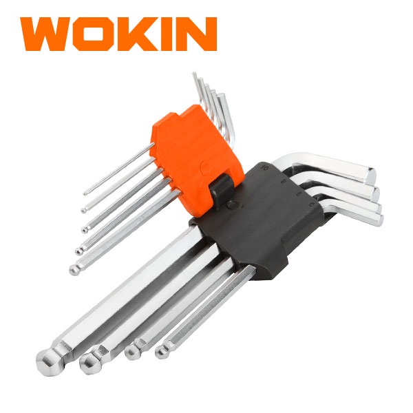 KUNCI L PANJANG 9PCS/EXTRA LONGARM BALL POINT HEX KEY SET ORIGINAL WOKIN
