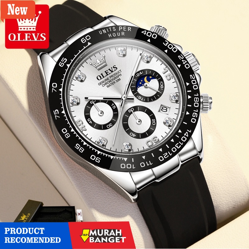 Jam tangan analog pria terbaik- CODJam Tangan Pria Original Olevs 2875 Silica Gel Mewah Kuarsa Tahan