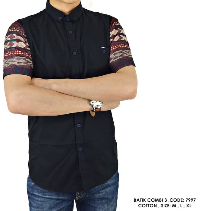 KEMEJA COWOK PRIA BATIK SONGKET HITAM KOMBINASI POLOS   sesuai di foto  M Berkualitas