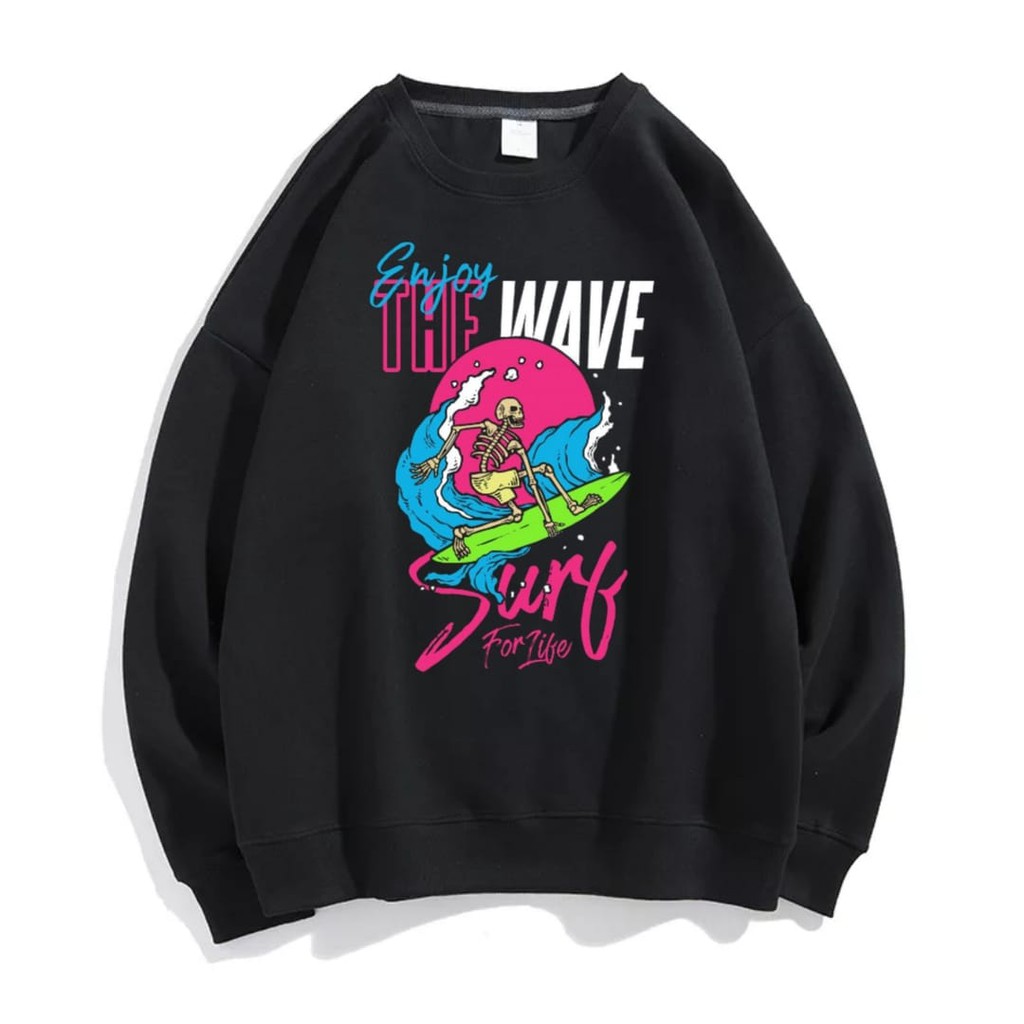 Enjoy the wave sweater unisex pria wanita oversize sweeter sweter wanita oversize