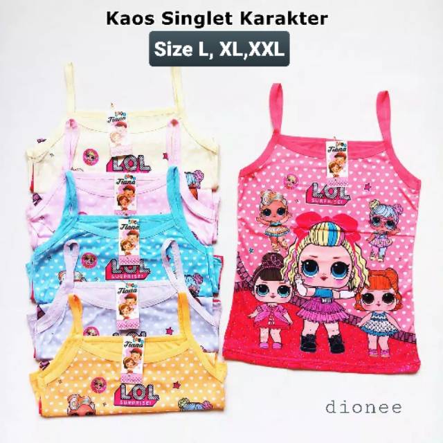 3 Pcs Kaos Dalam Singlet Anak Perempuan LOL 2-12 Th Bahan Katun Adem Kualitas Import / Baju Anak LOL